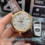 Omega De Ville Replica Watch-Brown Leather Strap